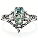 Sterling Silver 10K 14K 18K Gold 2CT Moss Agate Vine Leaf Women's Bridal Ring Sets for Wedding Engagement