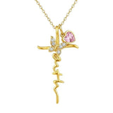 14K Gold Plated  Birthstone  Cross Butterfly Necklace for Women