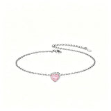 Sterling Silver Simple Dainty Round Heart Birthstone Single Layer Charm Anklet