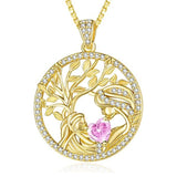 14K Gold Plated Birthstone Tree of Life Mother Child Necklace for Women