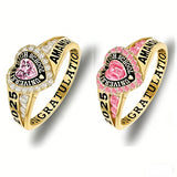 Copper Personalized Birthstone Engraved Class Rings for Women, College Senior High School Ring