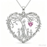 Sterling Silver Heart Pendant Birthstone Tree of Life Mother Child Family Necklace