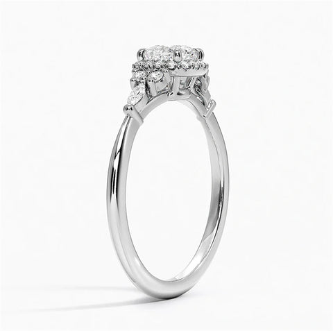 10K Gold 14K Gold 18K Gold  Round 0.75 to 3.25 CT.T.W. Cushion Cut Lab Created Diamond Halo Engagement Band