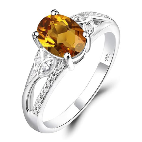 Sterling Silver Oval Shaped 8X6 MM Gemstone Ring Leaf Engagement Ring for Women