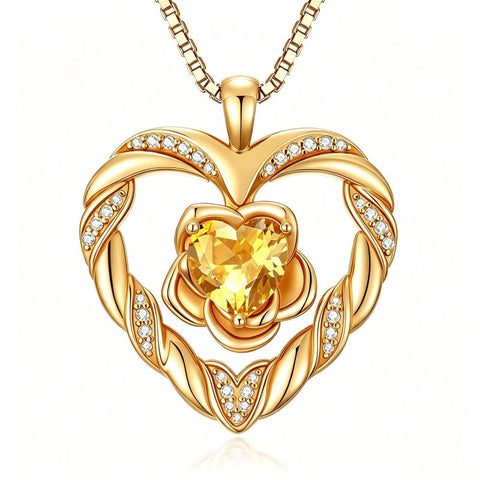 14K Gold Plated  Birthstone Rose Flower Heart Necklaces for Women  Birthday Christams Valentine's Day Jewelry Gift