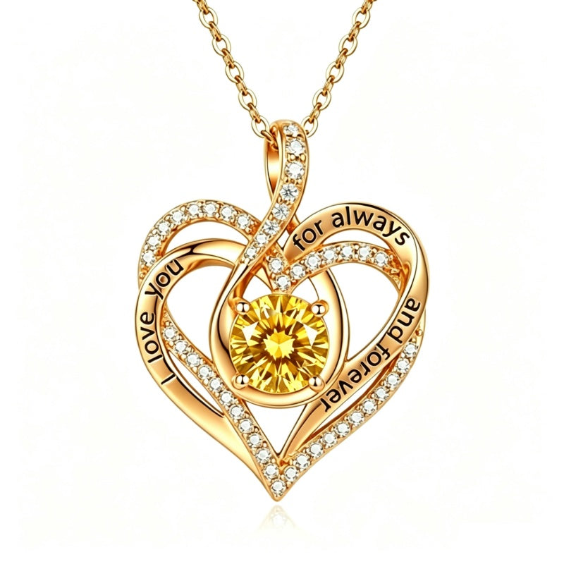 14K Gold Plated Heart Birthstone Infinity Necklace Christmas Valentine Birthday Gift