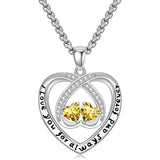 Sterling Silver Double Heart Birthstone Pendant Necklace Engraved with I Love You for Always and Forever