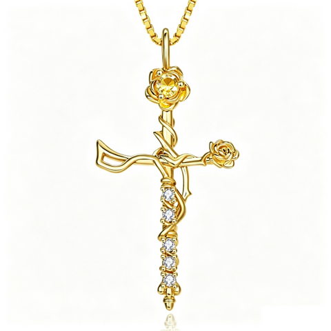 14K Gold Plated Birthstone Cross Necklace for Women Faith Necklace Christian Jewelry