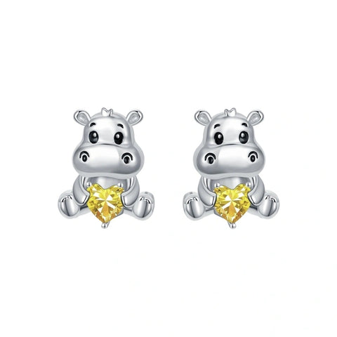 Sterling Silver Birthstone Otter Hippo Stud Earrings
