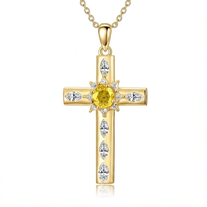 14K Gold Plated Birthstone Infinity  Cross Pendant NecklaceJewelry for Women