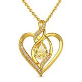 14K Gold Plated Birthstone Heart Pendant Necklace Birthday Anniversary Jewelry Gift for Her