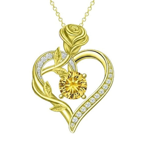 14K Gold Plated 12 Months Birthstone Rose Flower Pendant Necklace Anniversary Birthday Gift