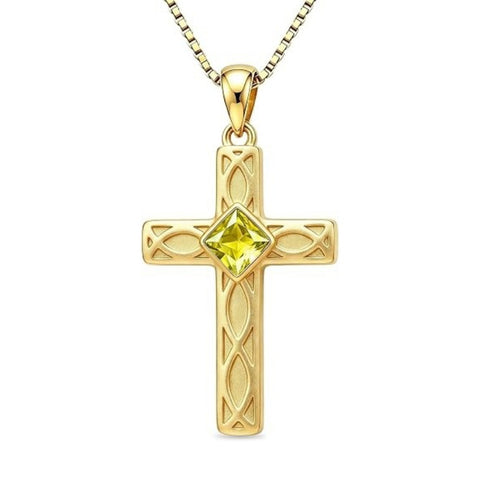 14K Gold Plated Birthstone Cross Pendant Necklace for Women  Anniversary Christmas Birthday Gift