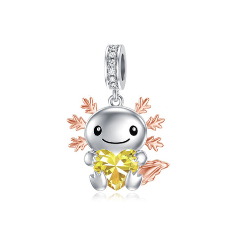 Sterling Silver Birthstone Axolotl  Bead Charm for Axolotl Lovers
