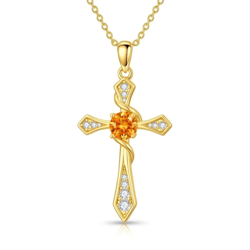 14K Gold Plated Birthstone Infinity  Cross Pendant NecklaceJewelry for Women