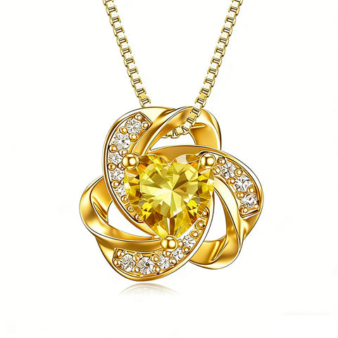 10K 14K 18K Gold 12 Months Birthstones  Love Knot Pendant Necklace