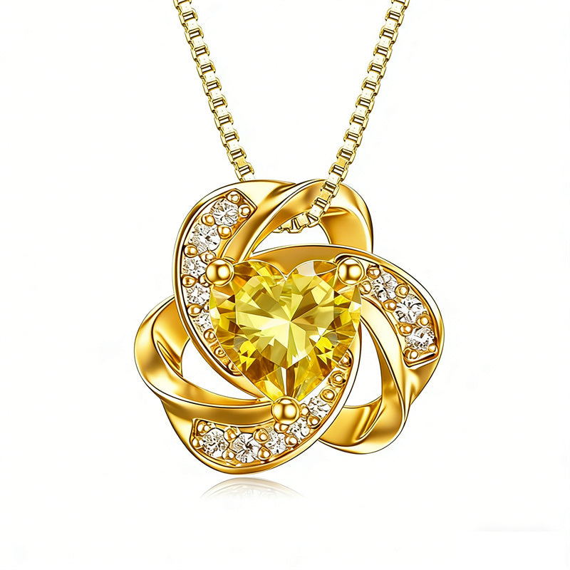 10K 14K 18K Gold 12 Months Birthstones  Love Knot Pendant Necklace