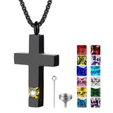 Stainless Steel Birthstones Urn Necklaces for Ashes Cross Cremation Pendant for Men Women Memorial Keepsake Jewelry