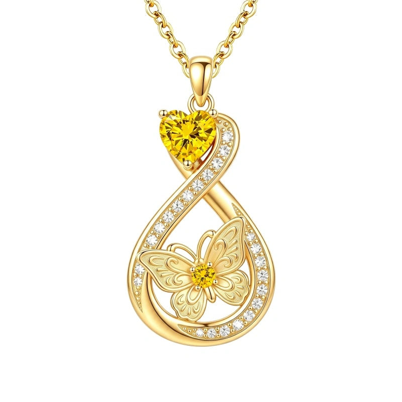 14K Gold Plated Infinity Birthstone  Butterfly Cross Necklace for Women
