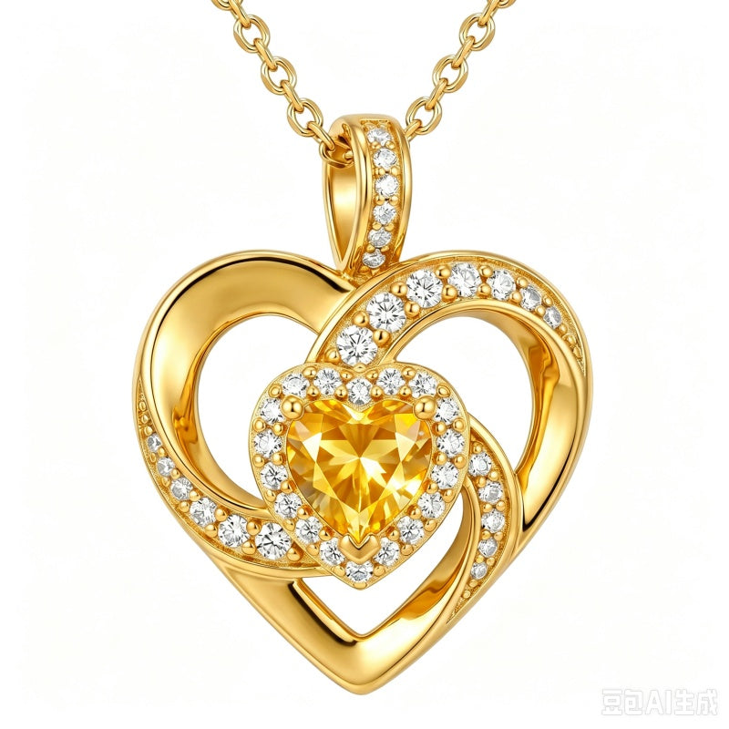 14K Gold Plated Love Heart Birthstone Necklace for Women