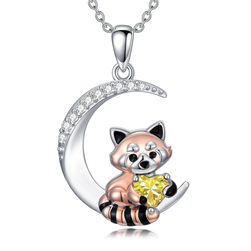 Sterling Silver Birthstone Red Panda Pendant Necklace Animal Jewelry Gifts for Women