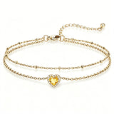 Sterling Silver Birthstone Double Layer Anklet for Beach Weddings, Summer Vacations & Pool Parties