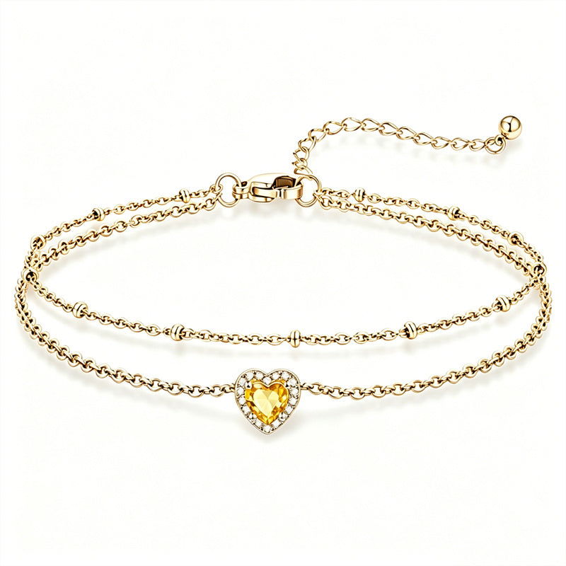Sterling Silver Birthstone Double Layer Anklet for Beach Weddings, Summer Vacations & Pool Parties