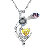 Sterling Silver 12 Months Birthstone Personalized Photo Projection  Pendant Necklace