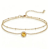Sterling Silver Birthstone Double Layer Anklet for Beach Weddings, Summer Vacations & Pool Parties
