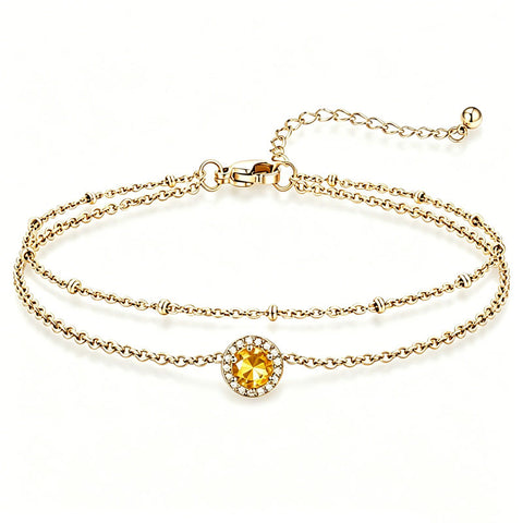 Sterling Silver Birthstone Double Layer Anklet for Beach Weddings, Summer Vacations & Pool Parties