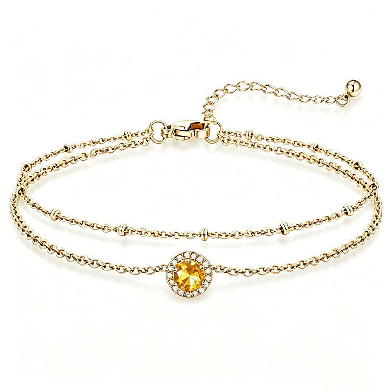 Sterling Silver Birthstone Double Layer Anklet for Beach Weddings, Summer Vacations & Pool Parties
