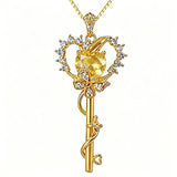 Birthstone Infinity Heart 14K Gold Plated Butterfly Key Pendant Necklace Gift for Her