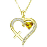 14K Gold  Plated 12 Months Birthstone  Heart Cross Pendant Necklace  for Women