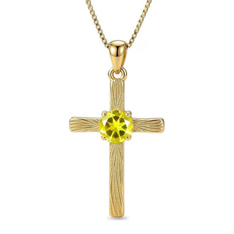 14K Gold Plated  Birthstone Cross Necklace  Pendant Necklace Mother's Day Birthday Gifts for Women