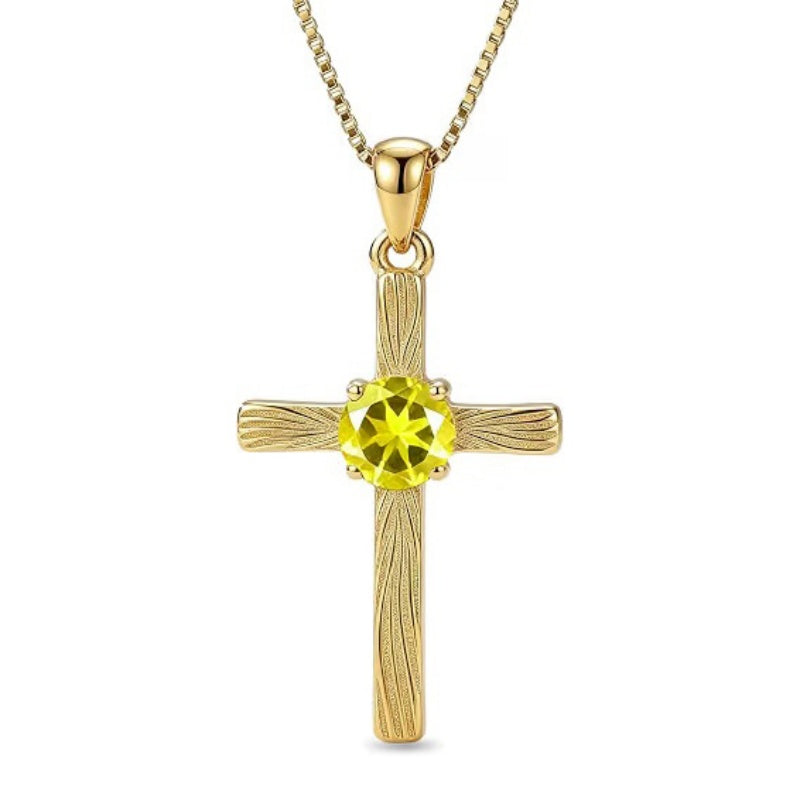 14K Gold Plated  Birthstone Cross Necklace  Pendant Necklace Mother's Day Birthday Gifts for Women
