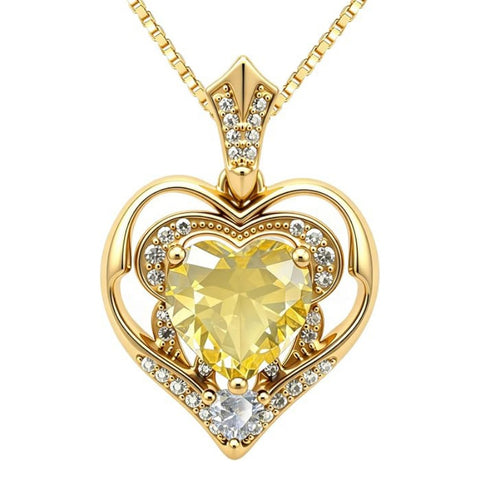 14K Gold Plated Birthstone Double Heart Pendant Necklace Love Jewelry Anniversary Birthday Mother's Day Valentine's Day Gift
