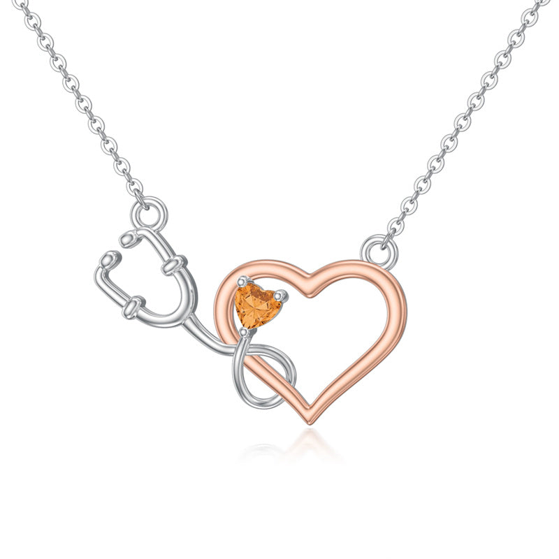 Sterling Silver  Heart Birthstone Stethoscope Pendant Necklace Medical Gifts for  Doctors Nurses RN APRN CNA EMT