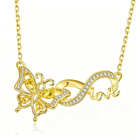 14K Gold Plated Birthstone Infinity Butterfly Necklace for Women