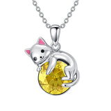 Sterling Silver Cubic Zirconia  Cat Pendant Necklace for Women