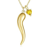 Heart Birthstone 14K Gold Plated Italian Horn Pendant Necklace Anniversary Birthday Gifts for Her