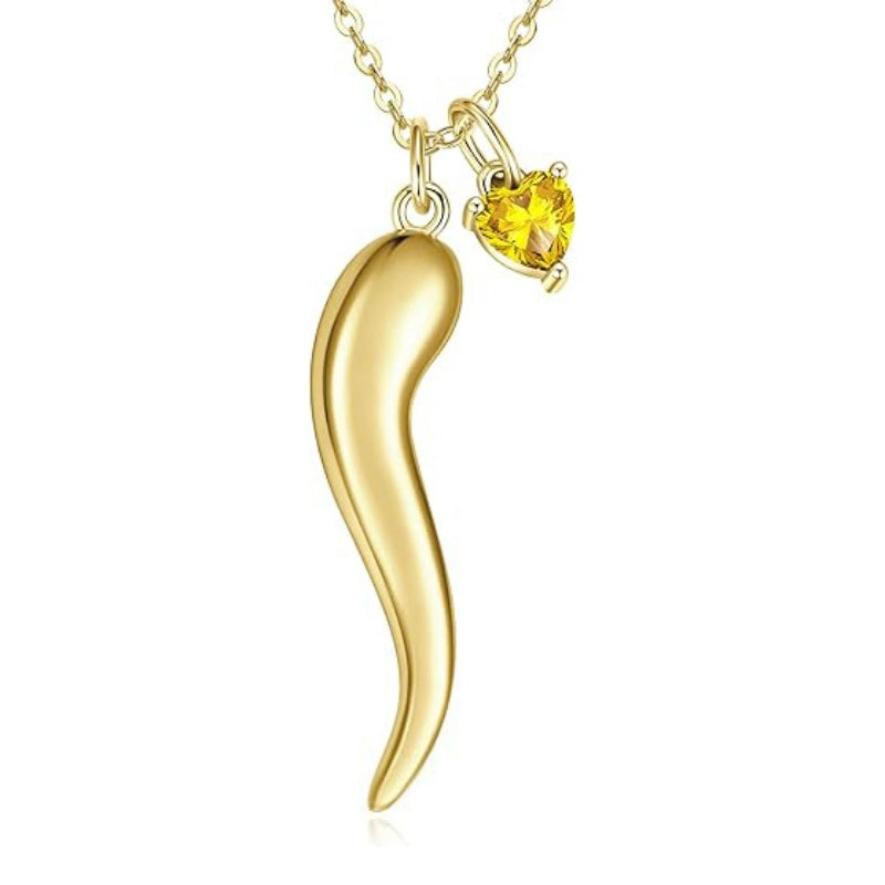Heart Birthstone 14K Gold Plated Italian Horn Pendant Necklace Anniversary Birthday Gifts for Her