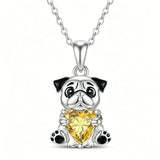 Sterling Silver 12 Month Birthstones Hedgehog Pug Fox Otter Pendant Necklace Gifts for  Birthday, Christmas, Graduation