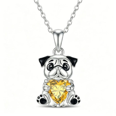 Sterling Silver 12 Month Birthstones Hedgehog Pug Fox Otter Pendant Necklace Gifts for  Birthday, Christmas, Graduation