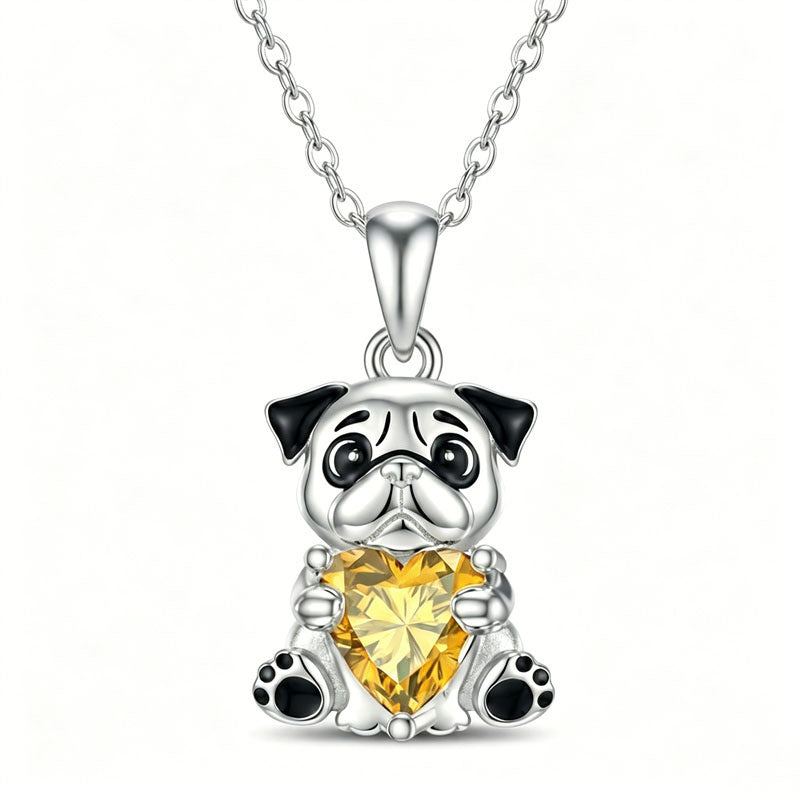 Sterling Silver 12 Month Birthstones Hedgehog Pug Fox Otter Pendant Necklace Gifts for  Birthday, Christmas, Graduation