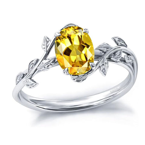 Sterling Silver  Oval Birthstone  Leaf Promise Ring for Her