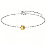 Sterling Silver Simple Dainty Round Heart Birthstone Single Layer Charm Anklet