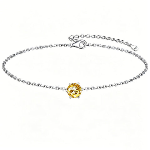 Sterling Silver Simple Dainty Round Heart Birthstone Single Layer Charm Anklet