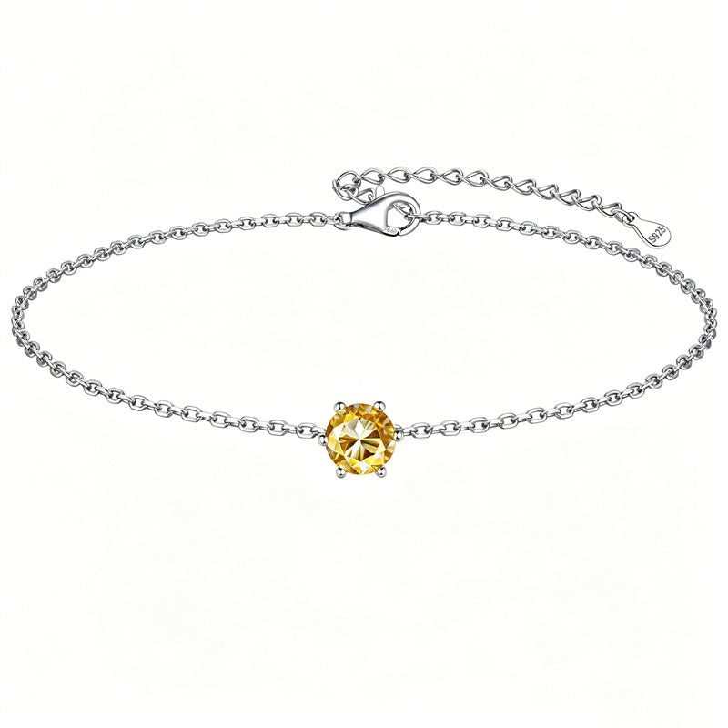 Sterling Silver Simple Dainty Round Heart Birthstone Single Layer Charm Anklet