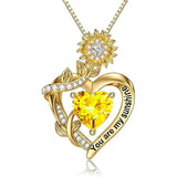 10K 14K 18K Gold  12 Months Birthstones Sunflower Pendant Necklace Engraved with You are My Sunshine