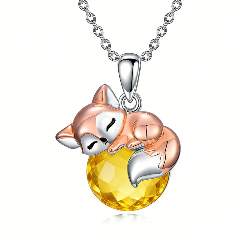 Sterling Silver 12 Month Birthstone Fox Pendant Necklace for Women